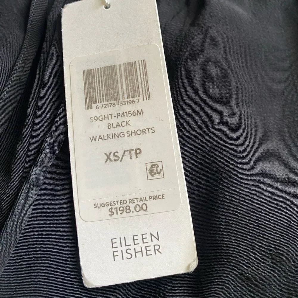 Eileen Fisher Walking Shorts Black Tencel Viscose Crepe New Womens Size XS‎